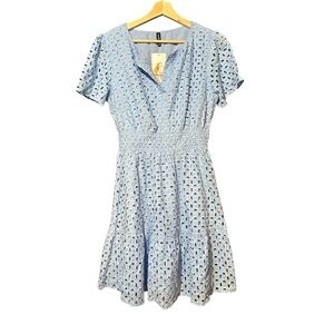 Light Blue Eyelet Dress with Smocked Waist